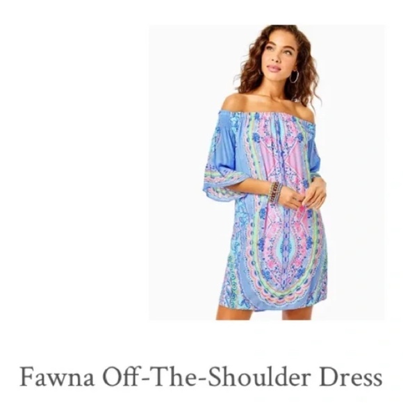 $178 NWT LILLY PULITZER FAWNA OFF SHOULDER DRESS SEASIDE SHINDIG ENGINEERED XL - Picture 3 of 9